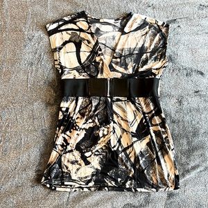 Charlotte Russe White Tan Black Elastic Splatter Waist Belt Surplice Top size M